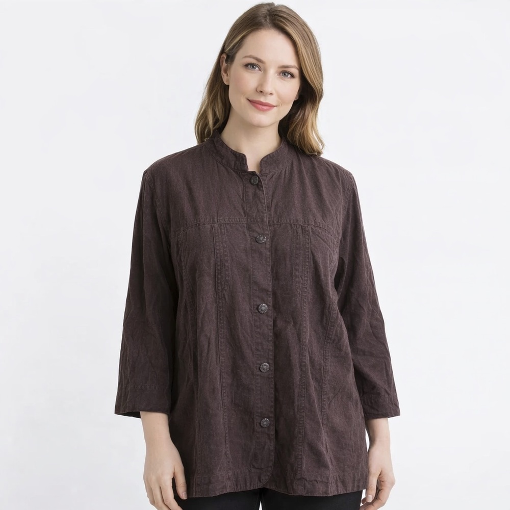 CJ Banks brown linen blend jacket with buttons 1X classic